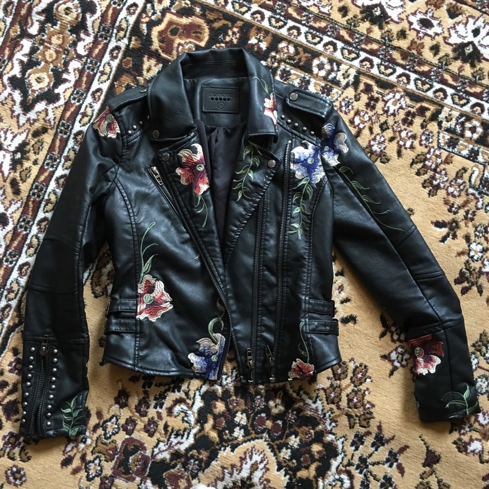 Blank NYC Vegan Leather Jacket, Embroidered, punk